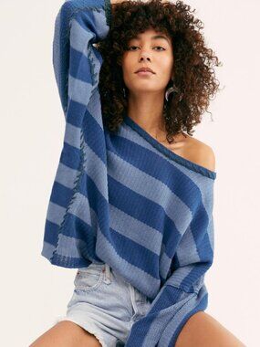 Free People Bayway Sweater Blue Atlantic Combo